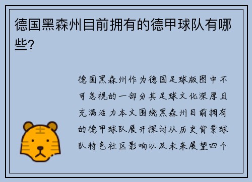 德国黑森州目前拥有的德甲球队有哪些？
